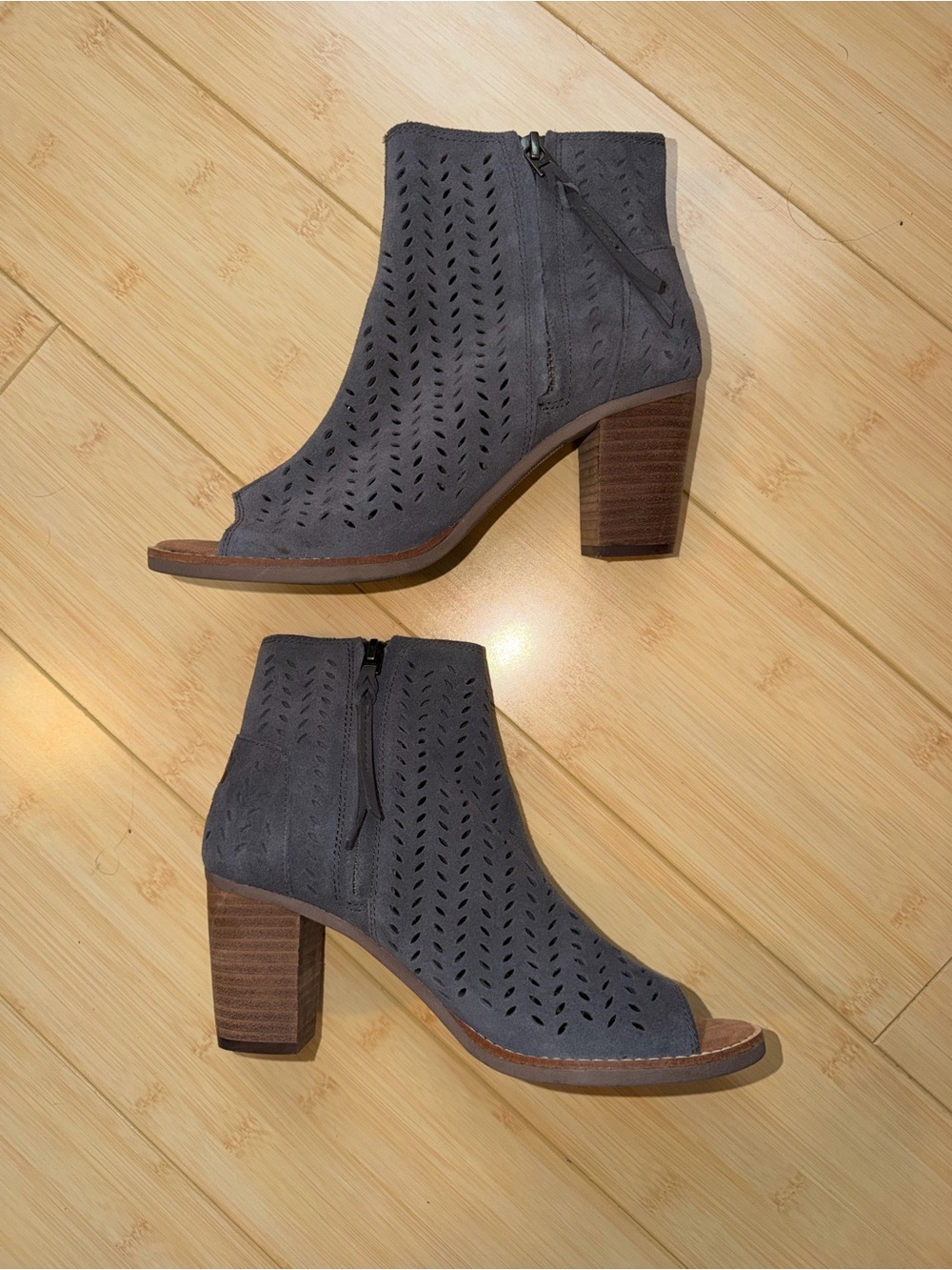 TOMS Majorca Peep Toe Suede Heel Boots - Size 8